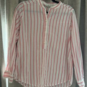 Abercrombie & Fitch White Button-Front Shirt with Red Stripes
